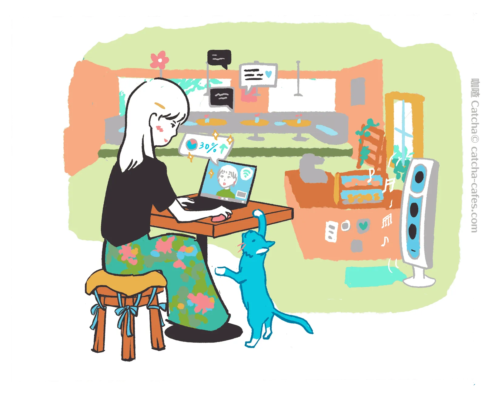 咖喳給翌日咖啡店畫的空間特色插畫