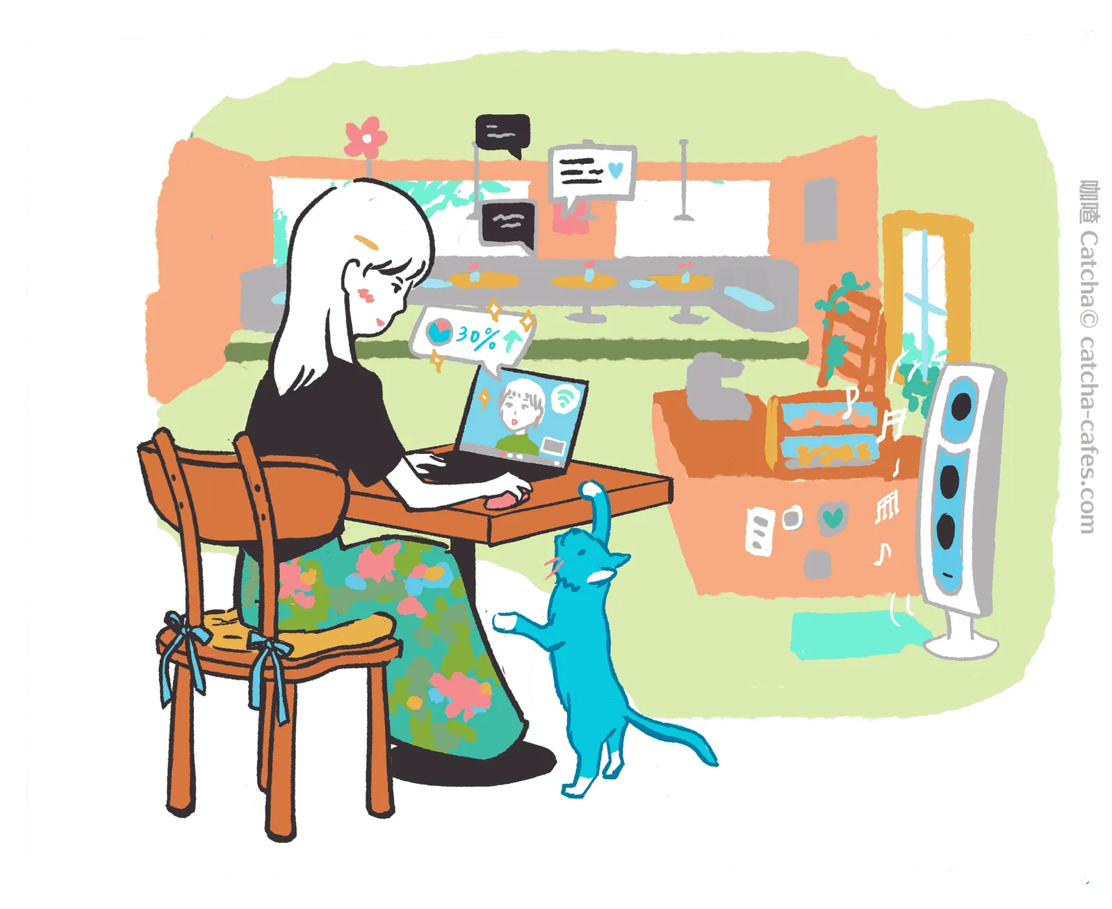 咖喳給不如咖啡 BLUBLU Kafe畫的空間特色插畫