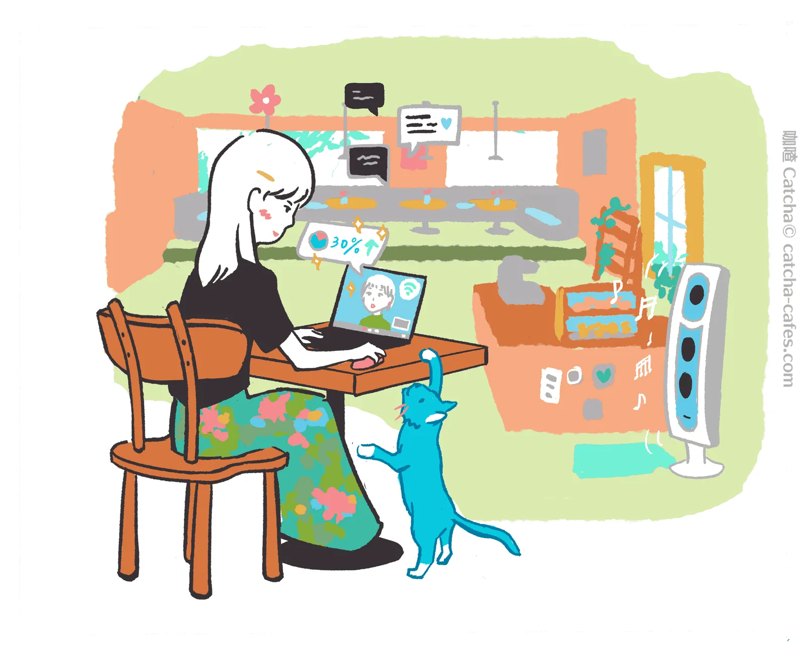 咖喳給壹柴咖啡畫的空間特色插畫